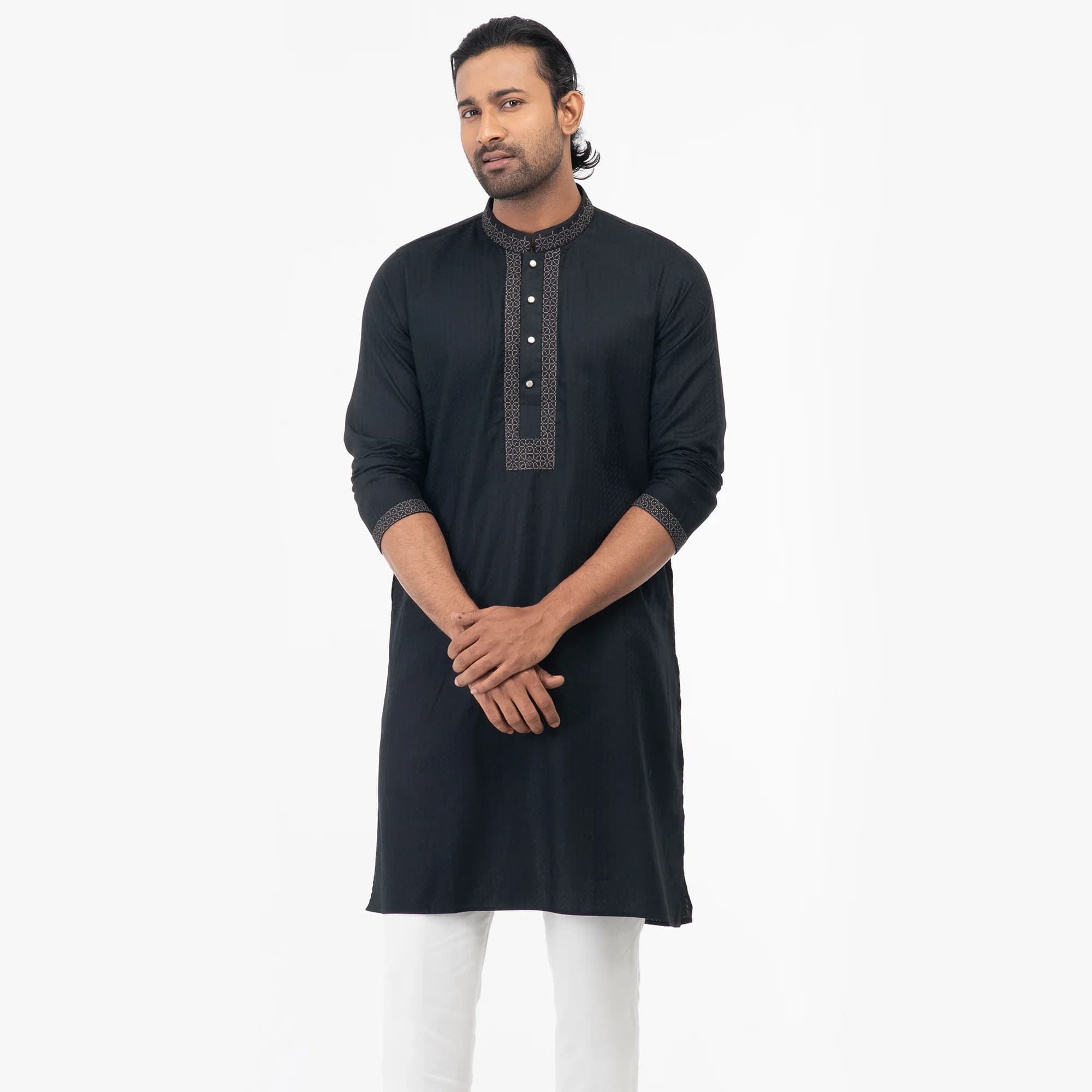 Printed Casual Panjabi - Black & Grey