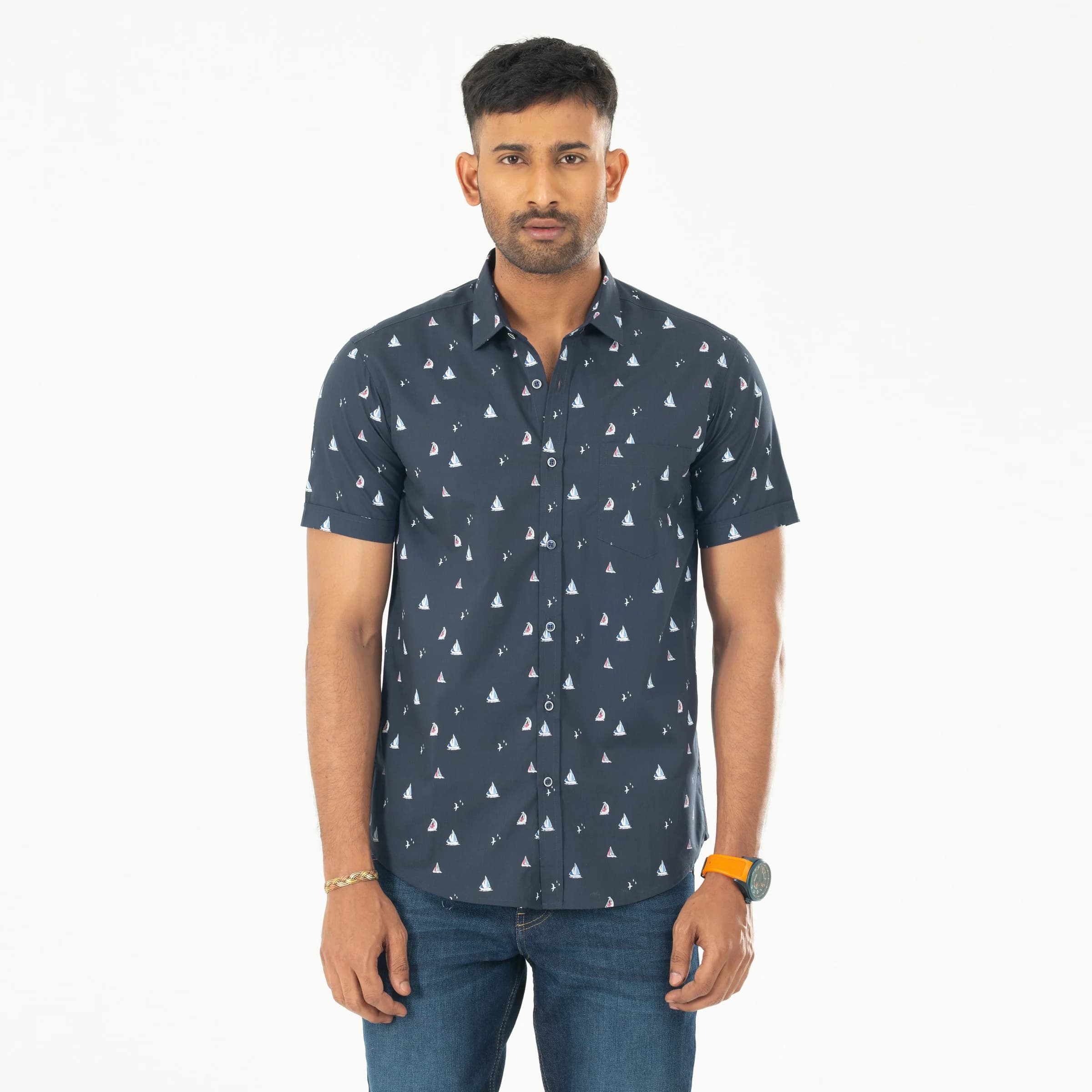 Casual Printed Half Shirt - Navy